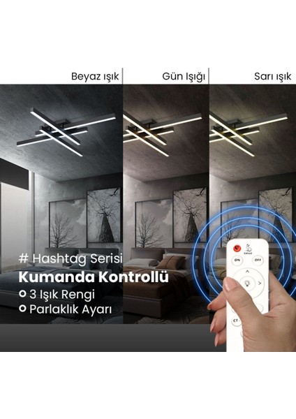 Antrasit 3 Işık Rengi #2 LED Tavan Lambası,avize,modern Aydınlatma,dekoratif Işık