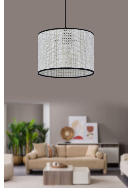 Modern Beyaz Rattan Salon Mutfak Oturma Odası Avize Doğal Hazeran Tekli Avize Hasır 25 cm