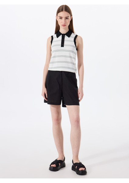 Polo Yaka Normal Çizgili Ekru Kazak Kadın J5SL-KZK7874 fiyatları