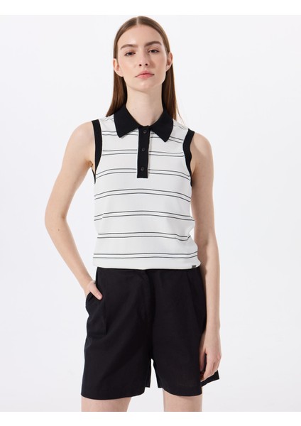 Polo Yaka Normal Çizgili Ekru Kazak Kadın J5SL-KZK7874 modelleri
