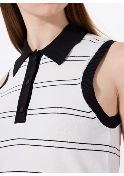 Polo Yaka Normal Çizgili Ekru Kazak Kadın J5SL-KZK7874 fırsatları