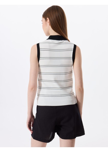 Polo Yaka Normal Çizgili Ekru Kazak Kadın J5SL-KZK7874 indirimleri