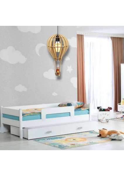 Ürgüp Çocuk Genç Odası Için Doğal Ahşap Mdf 3D Puzzle Uçan Balon Avize
