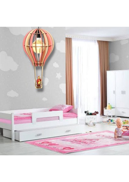 Ürgüp Çocuk Genç Odası Için Doğal Ahşap Mdf 3D Puzzle Uçan Balon Avize