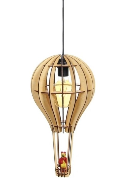 Ürgüp Çocuk Genç Odası Için Doğal Ahşap Mdf 3D Puzzle Uçan Balon Avize
