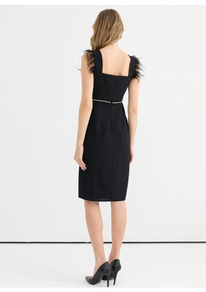 U Yaka Taşlı Siyah Standart Kadın Elbise 25YSL7643 fırsatları