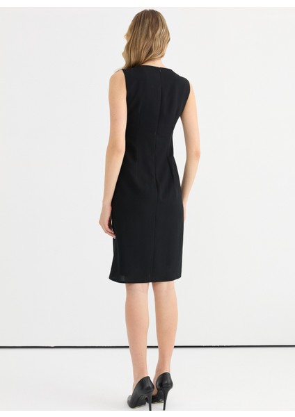 V Yaka Taşlı Siyah Standart Kadın Elbise 25YSL7646 fırsatları