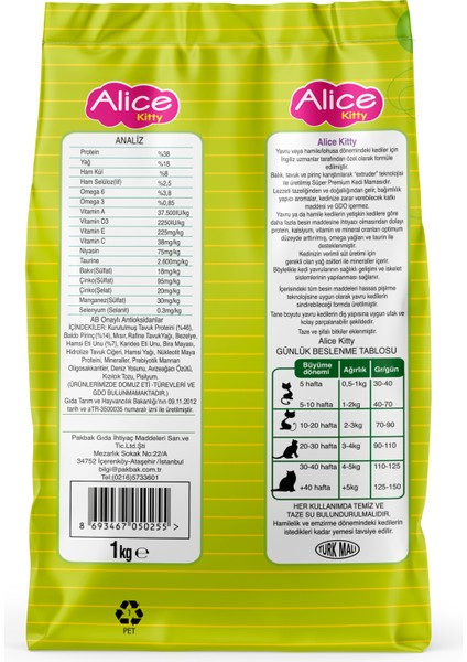 Kitty Yavru Hamile ve Emziren Kedi Maması 1 kg x 2 Adet
