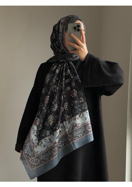 Pamuklu Vintage Desen Şal-Gri