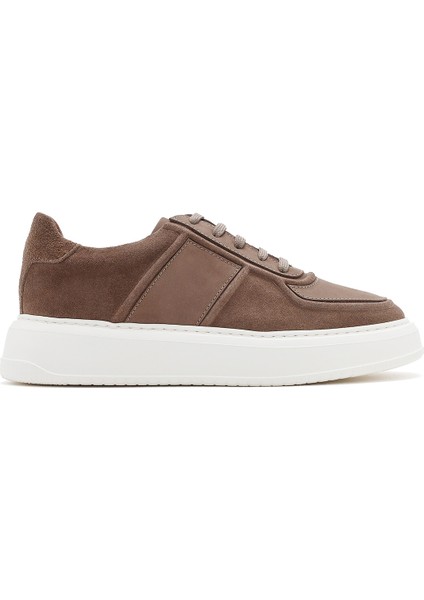 Erkek Bej Bağcıklı Kalın Tabanlı Süet Deri Sneaker 25SFD724310