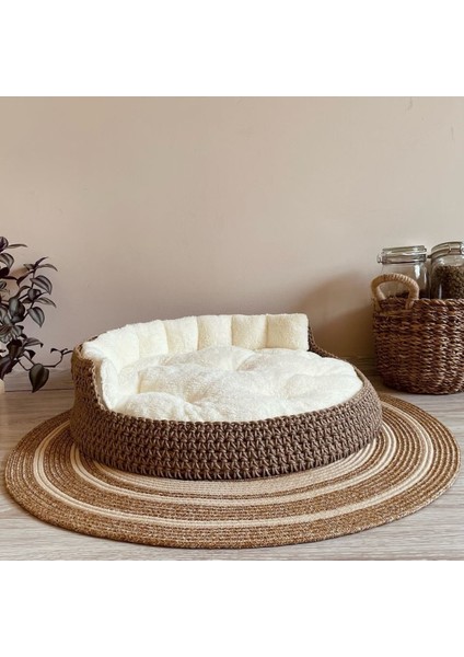 Luxury Hasır Örme Köpek ve Kedi Yatağı Büyük Irk Boy Yer Minderi Yastığı Yumuşak Wellsoft Peluş Kumaş 1 Adet