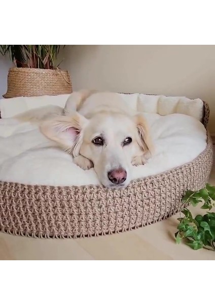 Luxury Hasır Örme Köpek ve Kedi Yatağı Büyük Irk Boy Yer Minderi Yastığı Yumuşak Wellsoft Peluş Kumaş 1 Adet
