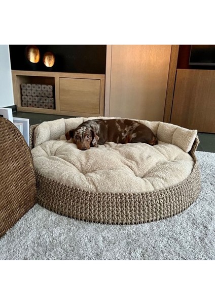 Luxury Hasır Örme Köpek ve Kedi Yatağı Büyük Irk Boy Yer Minderi Yastığı Yumuşak Wellsoft Peluş Kumaş 1 Adet