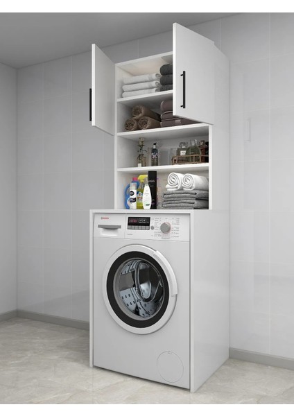 Çamaşır Makinesi Dolabı, Banyo Dolabı, 4 Raflı, Kapaklı, Beyaz Dolap modelleri