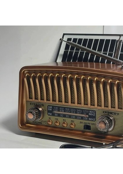 Solar Panelli USB Şarjlı Eskitme Nostalji Tasarımlı Bluetoothlu Nostalji Radyo