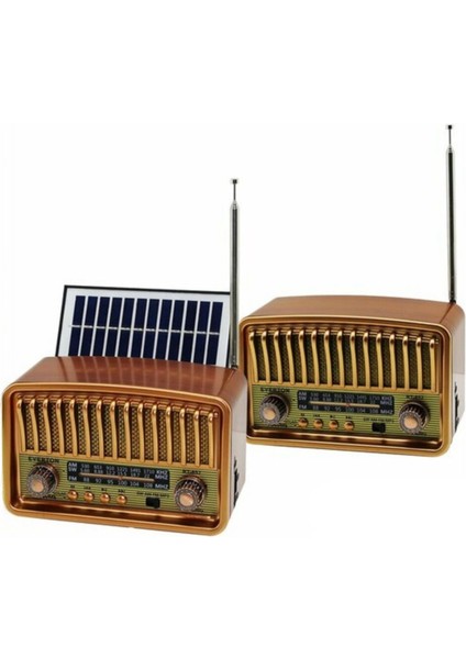 Solar Panelli USB Şarjlı Eskitme Nostalji Tasarımlı Bluetoothlu Nostalji Radyo