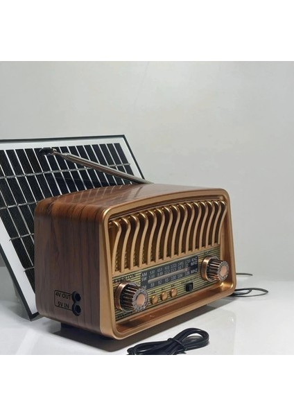 Solar Panelli USB Şarjlı Eskitme Nostalji Tasarımlı Bluetoothlu Nostalji Radyo
