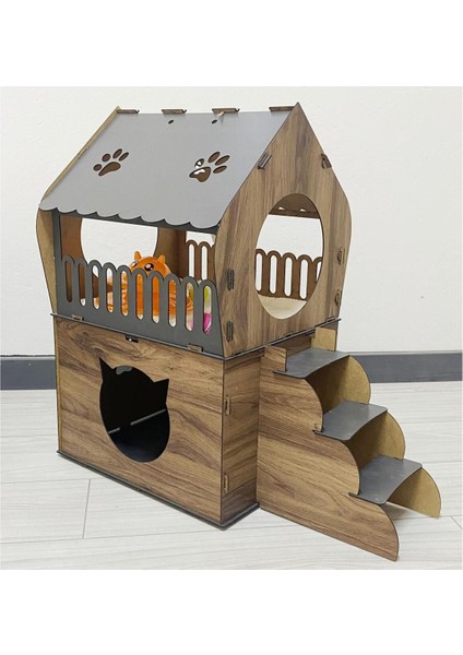 Luxury Pet Dekoratif Teraslı Kedi Evi ve Mama Kabı Seti 1 Adet fiyatları