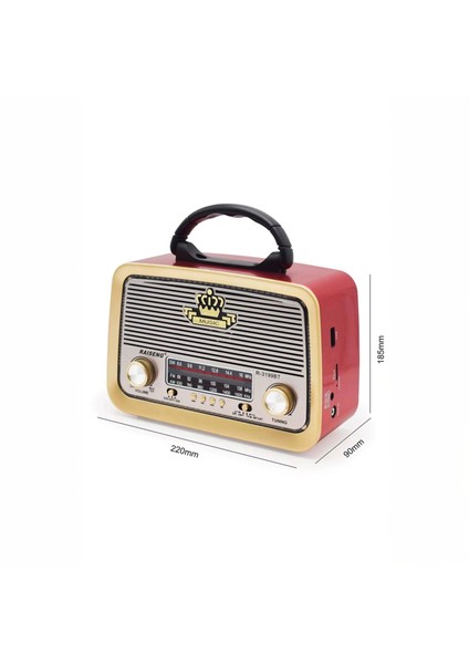 Bluetoothlu Eskitme Nostalji Tasarımlı Şarjlı Solar Panelli Radyo - Işıklı Nostalji Radyo