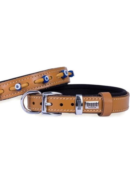 Luxury Doggie Comfort Deri Nazar Boncuklu Köpek Boyun Tasması Medium Camel 2X35-40 cm - Petshopundan 1 Adet