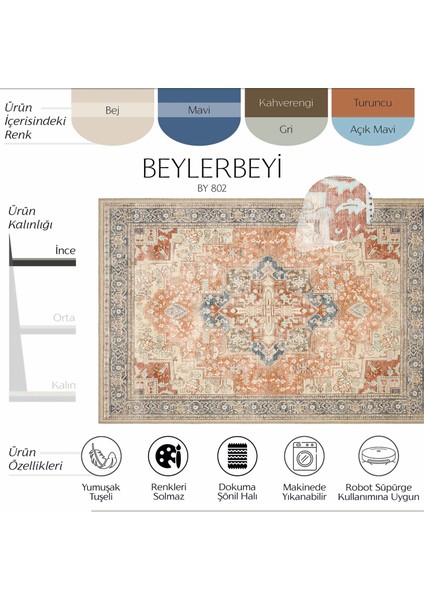 Beylerbeyi By 802 Bej Vintage Halı Oda Salon Halısı Yıkanabilir Eskitme Halı Dokuma Şönil Halı fiyatları