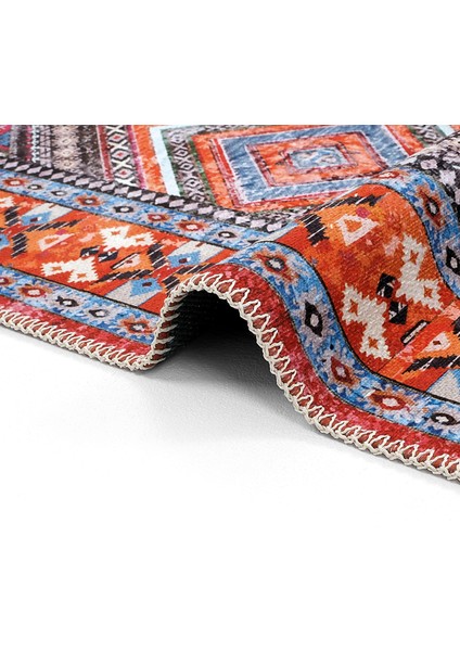 Beylerbeyi By 809 Kırmızı Vintage Halı Ev Oda Salon Halısı Yıkanabilir Eskitme Dokuma Şönil Halı