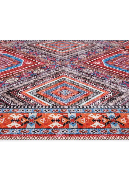 Beylerbeyi By 809 Kırmızı Vintage Halı Ev Oda Salon Halısı Yıkanabilir Eskitme Dokuma Şönil Halı