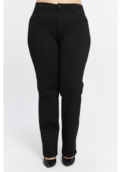 Büyük Beden Boru Paça Çelik Örme Pantolon Siyah