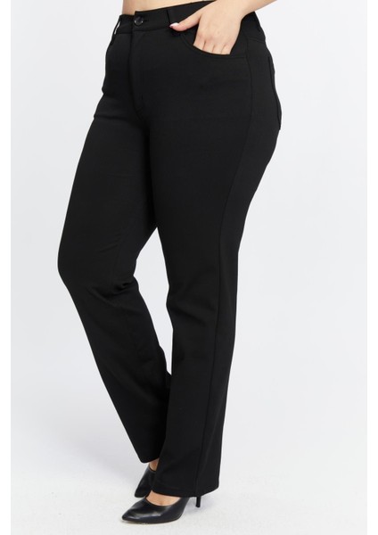 Büyük Beden Boru Paça Çelik Örme Pantolon Siyah fırsatları