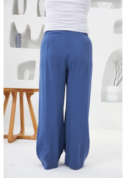 Beli Lastikli Geniş Paça Büyük Beden Pantolon Indigo indirimleri