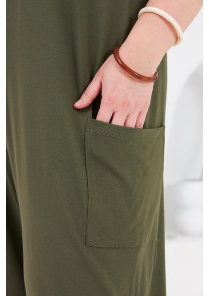 Cep Detaylı Büyük Beden Tulum Haki fiyatları