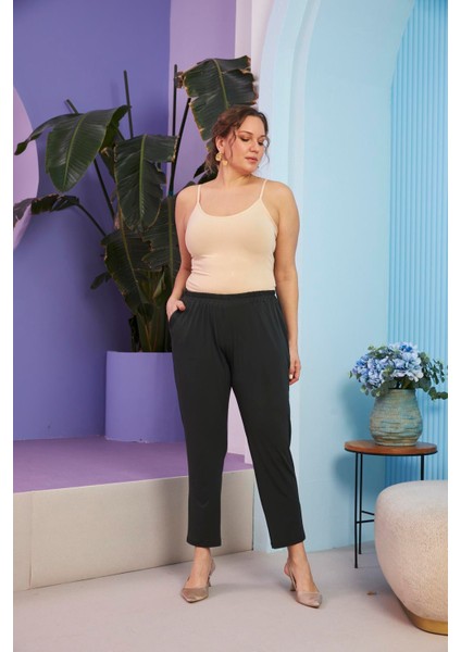 Beli Lastikli Boru Paça Büyük Beden Haki Pantolon indirimleri