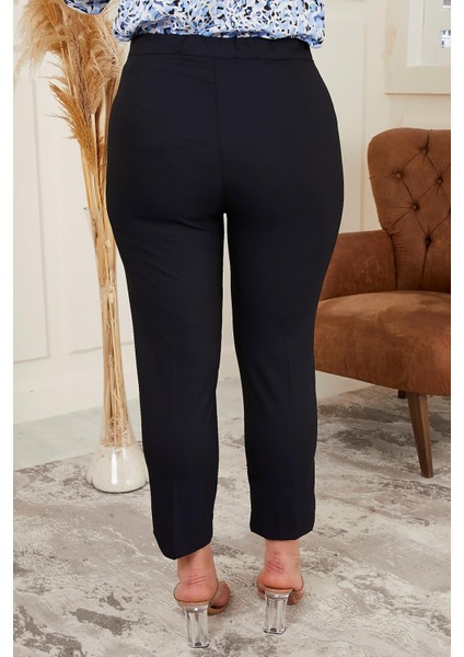 Bilek Yırtmaç Detaylı Büyük Beden Lacivert Kumaş Pantolon fırsatları