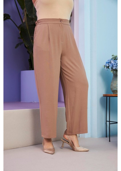 Beli Lastikli Büyük Beden Aerobin Vizon Geniş Paça Pantolon fiyatları
