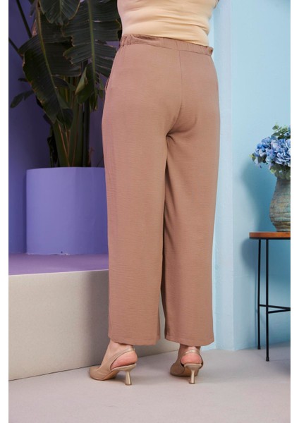 Beli Lastikli Büyük Beden Aerobin Vizon Geniş Paça Pantolon fırsatları