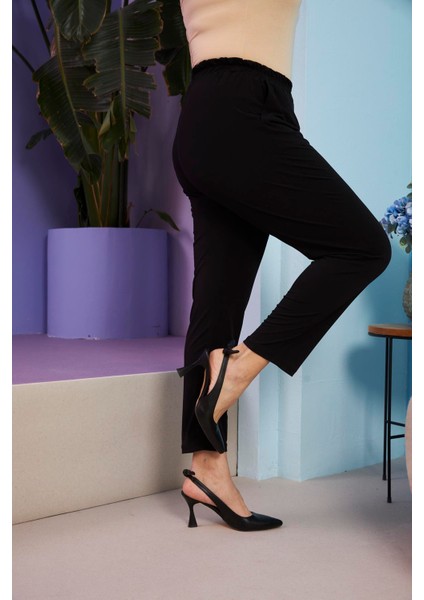 Beli Lastikli Boru Paça Büyük Beden Siyah Pantolon fiyatları