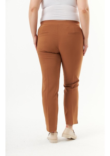 Beli Lastikli Paça Yırtmaç Detaylı Büyük Beden Kumaş Pantolon Camel indirimleri