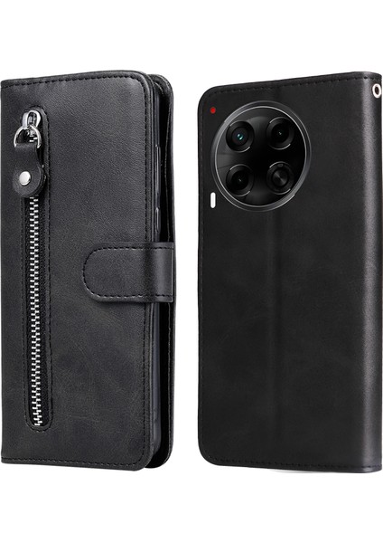 Tecno Camon 30S Pro 4g / Camon 30S 4g Fermuar Cüzdan Buzağı Dokusu Pu Deri Telefon Kapağı (Yurt Dışından)