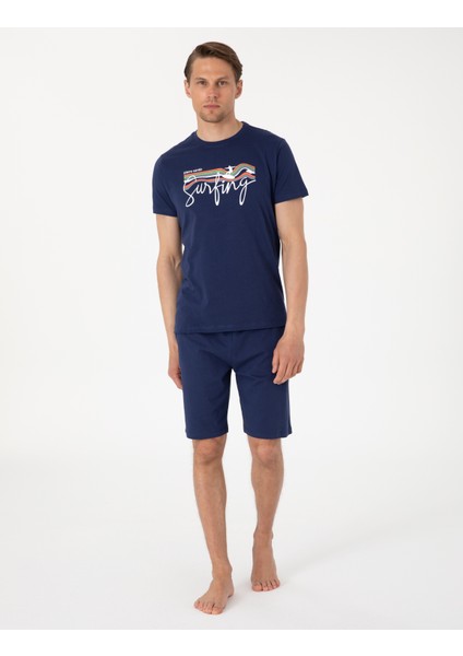 Erkek Mavi Kısakol Şortlu Pijama Takımı 50314387-320