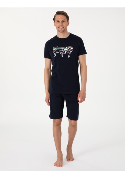 Erkek Lacivert Kısakol Şortlu Pijama Takımı 50314387-200