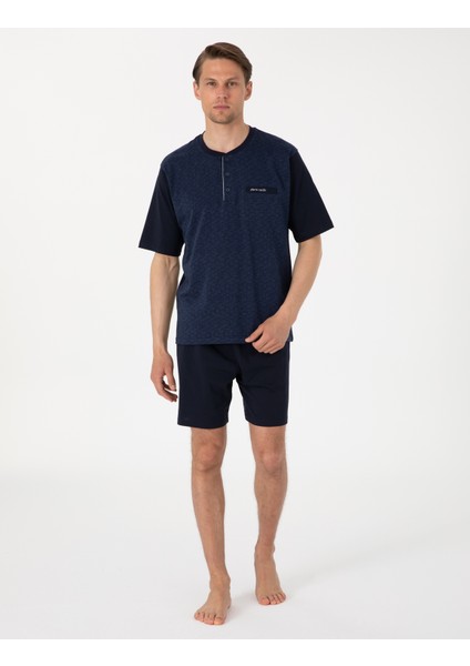 Erkek Mavi Kısakol Şortlu Pijama Takımı 50314444-310