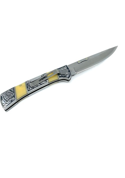 Reçine Kabzeli Kaplan Işlemeli Katlanabilir Çakı - Krem fiyatları