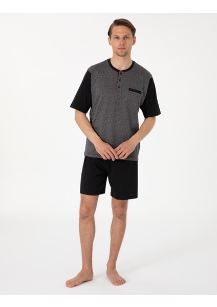Erkek Siyah Kısakol 3'lü Jakarlı Pijama Takımı 50314443-001