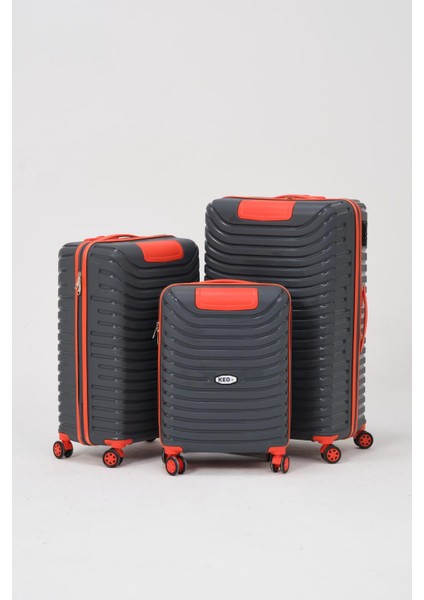 Gri-Turuncu 3 Lü Set Silikon Kırılmaz Pp Valiz