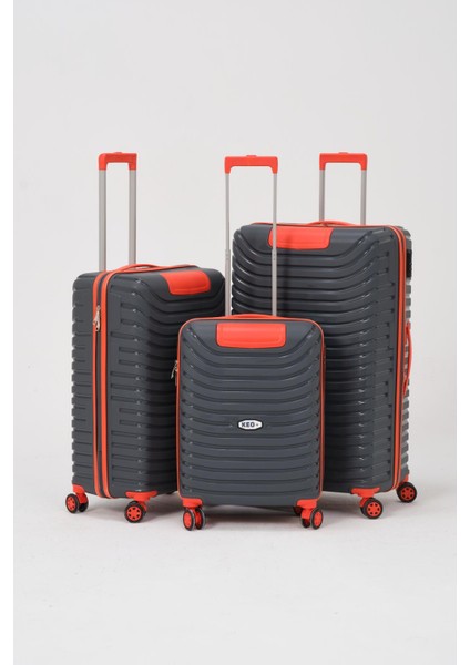 Gri-Turuncu 3 Lü Set Silikon Kırılmaz Pp Valiz