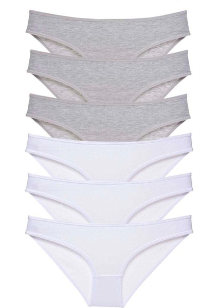 6 Adet Süper Eko Set Likralı Kadın Slip Külot Gri Beyaz