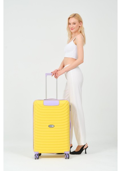 Sarı-Lila 3 Lü Set Silikon Kırılmaz Pp Valiz
