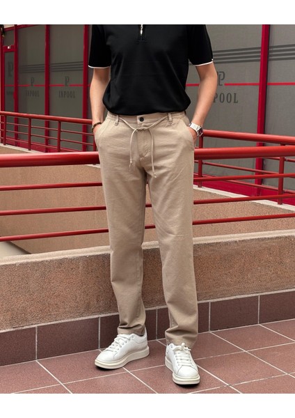 Erkek, Bel lastikli, Regular-fit, Keten dokuma, Pamuklu Old Money Culture pantolon 300
