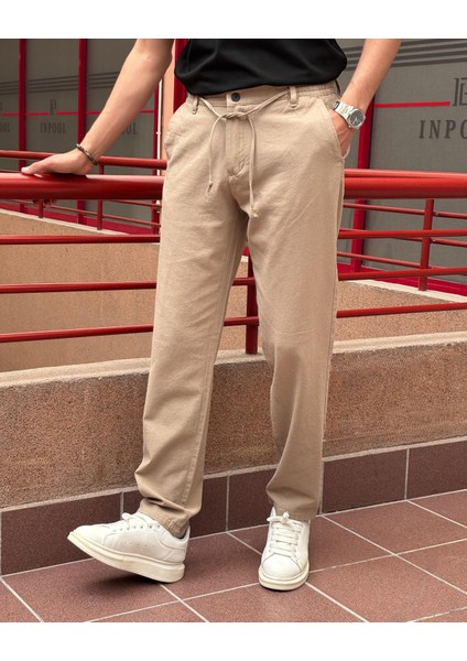 Erkek, Bel lastikli, Regular-fit, Keten dokuma, Pamuklu Old Money Culture pantolon 300 fırsatları