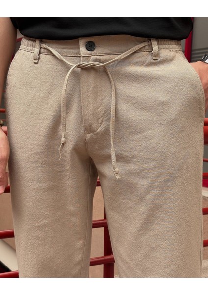 Erkek, Bel lastikli, Regular-fit, Keten dokuma, Pamuklu Old Money Culture pantolon 300 indirimleri